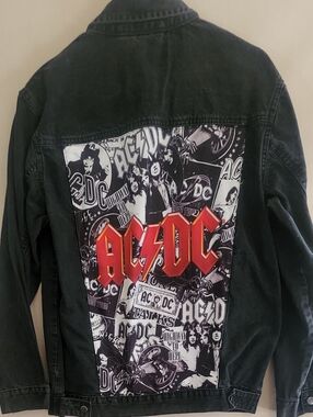 AC/DC Black Denim Jacket with Red Logo Back Patch